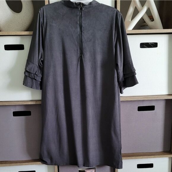 THML Gray Faux Suede Boho Dress with Floral Embroidery Medium - Picture 8 of 14